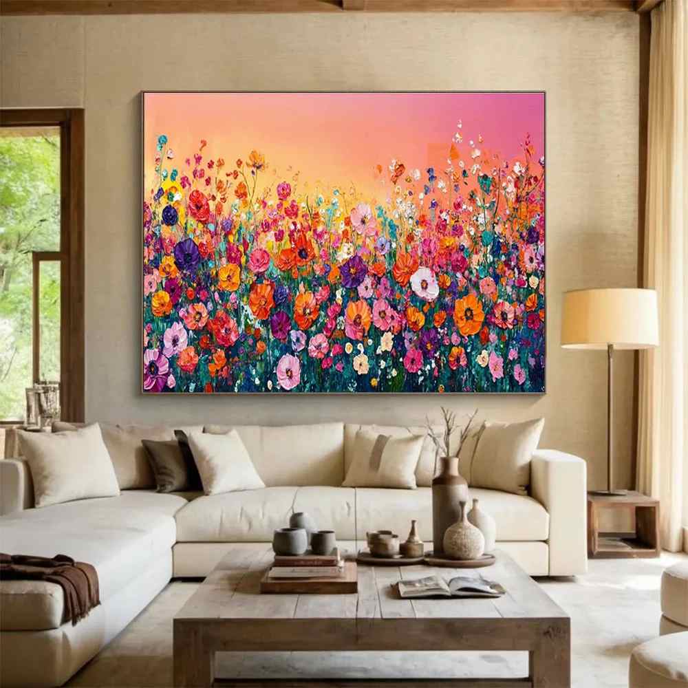 Sunset Original Field Flowers Abstract Canvas Wall Art EP97S